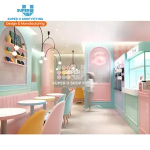 Pink Confectionery Store Fixtures Decoration Custom Yogurt Shop Display Furniture Bespoke Ice Cream Shop Interior Design