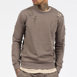 Wholesale Custom Men Vintage Distressed French Terry Crewneck Sweatshirt