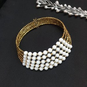 Handcrafted White Beaded Adjustable Choker <b>Necklace</b> Adjustable Indian Ethnic Bridal Wedding Festival Jewelry <b>Statement</b> <b>Necklace</b> - Product Image 2