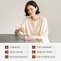 Trimcoo Nouveaux contenants de voyage pour produits de toilette [Ultra étanches] Approuvés par la TSA, pots à coque rigide en PLA avec 5 étiquettes magnétiques - Rose