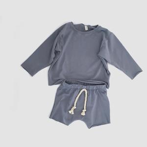 Kids Neutral Baby Clothes Jersey Cotton Oversized <b>Long</b> Sleeve Slouchy T Shirt <b>Matching</b> Baby Shorts Autumn Baby Two Pcs Outfits - Product Image 2