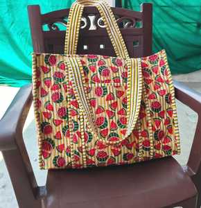 Sac fourre-tout réversible en coton matelassé à imprimé bloc, sac de marché fait main, sac à bandoulière - Product Image 2