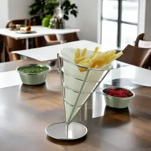 Fry Basket Stainless Steel French Fry Stand Cone Basket Fries Holder