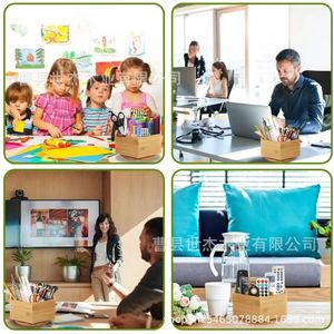 Caja de almacenamiento de madera con asa, compartimentos divididos, organizador giratorio de escritorio para uso en oficina, hogar y escuela - Product Image 1