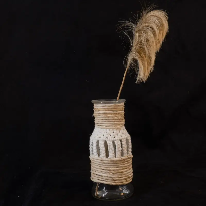 Macrame Vaas Handgemaakte Geweven Decoratieve Tafelblad Glazen Vaas Delicate Landelijke Stijl Vaas