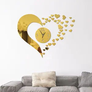 Dekorative kreative Herzform selbst klebende 3d Acryl spiegel Wanduhr Aufkleber Schlafzimmer Wandt attoos