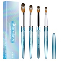 Shine Chance 4 pièces taille 6 #   8 #   12 #   16 #   Ensemble de pinceaux à ongles en acrylique KOLINSKY de qualité professionnelle, bleu glacier, manche en métal pour les ongles