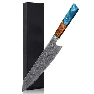 Layer Kitchen Knife Japanese Damascus Knife 8 Inch Kitchen Chef Knife VG10 Damascus Steel With Blue Resin Handle