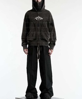 Sweat à Capuche Zippé Personnalisé Homme, Coupe Droite, Double Capuche, Balaclava Ninja Brodée avec Masque de Ski Intégré