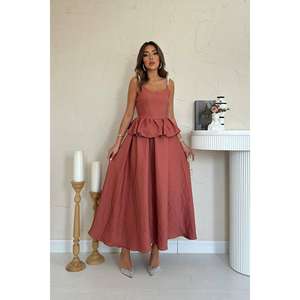 ชุดราตรีผ้าลินินโมคก้าเอวทรงเอ็มไพร์ ระบายช่วงเอว ทรงเอไลน์ สายเดี่ยว ระบายอากาศได้ดี ชุดเดรสยาว - Product Image 5