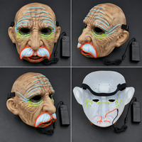 Masque réaliste de vieil homme à LED avec effet lumineux néon, masque de costume d'horreur pour Halloween, masque de cosplay cyberpunk pour adultes