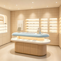 Usine personnalisé bois clair grille panneau arrière miroir lunettes cabinet japonais optique magasin meubles set