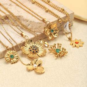 <span class=keywords><strong>Ciondolo</strong></span> MW Flower Stile Retrò a Forma di Girasole con Zirconi, Lusso Discreto in Acciaio Inox Placcato Oro Vero, Stile Palazzo per Donne - Product Image 1