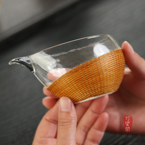 Bamboo Woven Glass Fairness Cup Thickened Heat Resistant <b>Tea</b> Dispenser Chinese Style <b>Tea</b> <b>Set</b> - Product Image 1
