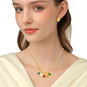 Aço inoxidável Cristal Pingente Colar e Brinco Combinação Set Fábrica Direta Trendy Party Moda Estilo Carta Padrão - Product Image 1