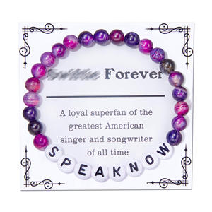 HLC, joyería personalizada inspirada en <span class=keywords><strong>Taylor</strong></span>, pulsera de cuentas de piedra con letras de arcilla polimérica elástica DIY con tarjeta, regalos de amistad - Product Image 3