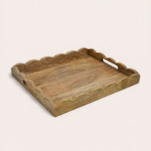 Rustic Wooden Bark Edge Serving Tray - Natural Tree Bark Border Mango Wood Rectangular Ottoman Coffee Table Decor Tray - Product Image 1