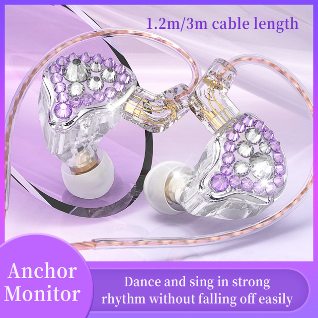 Diamond Embedded Ear Hook Q2Pro HiFi Monitor Earbuds for Girls 3.5mm Wired with ENC & IPX-4 Waterproof Fit Phone/Computer