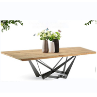 Table en bois au design minimaliste, ensemble de table à manger en bois massif avec base unique