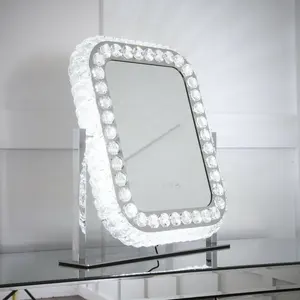 Square Crystal 3 Colors Lighted Hollywood Style Mirror Vanity Princess Mirror to makeup mirror