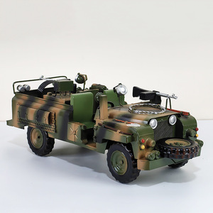 Modelo de Jeep Todoterreno Táctico <span class=keywords><strong>Land</strong></span> Rover de la Segunda Guerra Mundial, Coche de Hierro Hecho a Mano, Vitrina Vintage Coleccionable para Vinos, Decoración Navideña - Product Image 1