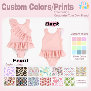 Traje de Baño de Una Pieza con Volantes Asimétricos para Niñas Pequeñas, Traje de Baño sin Mangas con Falda, Color Rosa Sólido, para Vacaciones - Product Image 3