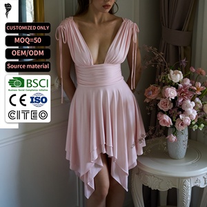 Robe de soirée mini personnalisée pour femme, décolleté plongeant, épaules à cordon, taille froncée, ourlet asymétrique, robe de demoiselle d'honneur, robe de cocktail - Product Image 1