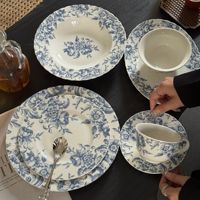 Service de table en céramique bleu et blanc à motifs floraux vintage, assiettes et bols en porcelaine de luxe, style britannique