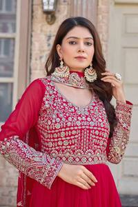Heavy Faux Georgette Women's Kurta/<b>Kurti</b> with Embroidery 5mm Sequence Work Sleeve Tassels Handmade Bulk Party Product - Product Image 5