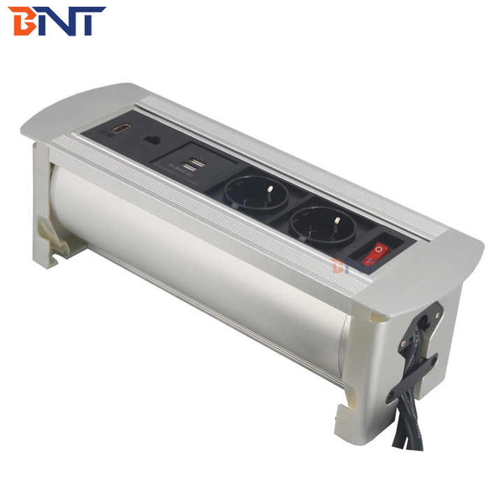 BNT Flushed Mounted Office Table Brushed Aluminum Alloy Tabletop Socket ...