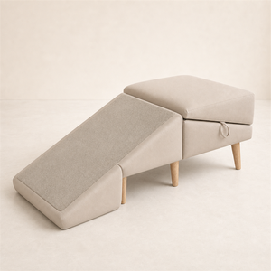Marchepied <span class=keywords><strong>pliable</strong></span> pour chat avec griffoir, banc ottoman rembourré pour animaux de compagnie, rampe pour chat avec pieds en bois - Product Image 1