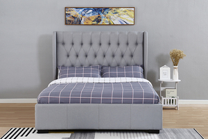 Willsoon misura doppia testiera alta con Wingback morbido Grey tessuto imbottito letto con bottoni portaoggetti - Product Image 4