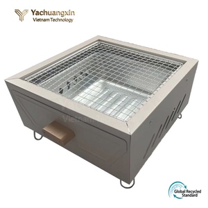 Estufa de carbón cuadrada de metal para acampar al aire libre con mango de madera y ranuras de ventilación para cocinar a la parrilla - Product Image 3