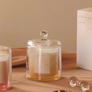 Pot en verre personnalisé de marque privée à combustion longue bougie parfumée de soja en cire végétale naturelle d'aromathérapie de luxe personnalisée pour hôtel spa