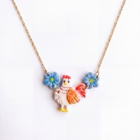 Collar de Cadena de Eslabones de Acero Inoxidable Chapado en Oro de 18K con Diseño de Pollo, Fresa y Flor, Antideslustre, Venta al por Mayor