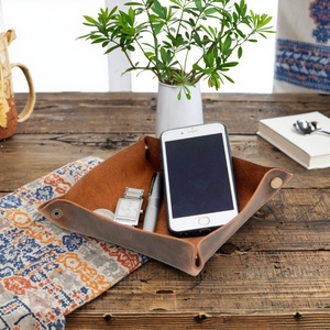 Boshiho Men's Dark Brown Crazy Horse Leather Valet <b>Tray</b> Eco-Friendly <b>Bedside</b> Storage Box for Change Phone Coin Serving <b>Tray</b> - Product Image 6