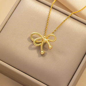 Nouveau collier pendentif en acier inoxydable plaqué <span class=keywords><strong>or</strong></span> 18 carats, coquille, cœur, papillon, zircone brillante, strass, colliers pour femmes - Product Image 5