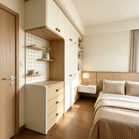 Armoires XINGRUO, meubles de chambre à coucher, armoire à panneaux plats, placage en chêne, finition mate, panneau perforé et étagères pour la maison
