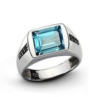 Anillo de Boda para Hombre de Plata de Ley 925 con Baño de Rodio, con Forma de Dibujo Animado y Gema de Zafiro, para Aniversario y Fiesta