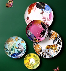 Assiettes à dîner rondes en céramique, assiettes de fête à la maison assiettes à dîner en céramique motif Animal de la <span class=keywords><strong>Jungle</strong></span>, vaisselle européenne en porcelaine - Product Image 1