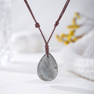 Kalung Liontin Tetesan Air Kecil Kristal Penyembuhan Amethyst Alami Perhiasan Batu Tenun Tangan Kalung Rantai Tali Minimalis - Product Image 4