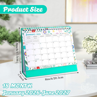 Calendrier de bureau personnalisé en spirale, petit format, en tissu PP, 18 mois, 2026-2027, à poser, 8x6 pouces, imprimé UV, planificateur de bureau, liste de tâches