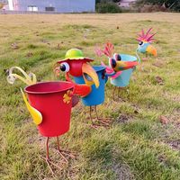 Pot Tanaman Burung Logam Lucu Oniya, Pot Bunga Flamingo Toucan yang Imut, Wadah Sukulen untuk Taman Luar Ruangan, Hiasan Taman