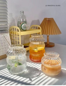 Caterpillar Cup Instagram Vertical Chubby Tasse à thé aux fruits en verre avec paille Grande capacité Tasse à boisson froide Tasse à café - Product Image 2