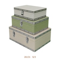 Ensemble de boîtes de rangement rectangulaires en bois faites à la main avec couvercle en similicuir, fermeture métallique, style européen, capacité 10-20L, durables et avec poignées