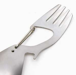 DF09 Outdoor Camping Gear Stainless Steel Multi Functional Spoon Includes a Bottle Opener and Stainless Steel Fork. - Product Image 5