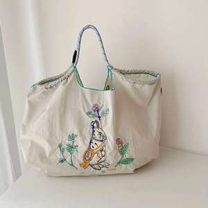 Eco-Friendly Nylon Fabric Embroidered Flower Backpack and Handbags Designed for <b>Supermarket</b> Usage - Product Image 3