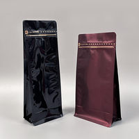 Sacs d'emballage de grains de café à fermeture éclair refermable avec fermeture éclair, pochette à café à fond plat, brillant, résistant aux odeurs, vente en gros