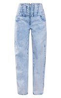 Ensemble deux pièces en denim corset bleu clair délavé à l'enzyme et jean skinny, style Y2K, sans manches, écologique, respirant, sexy pour l'été