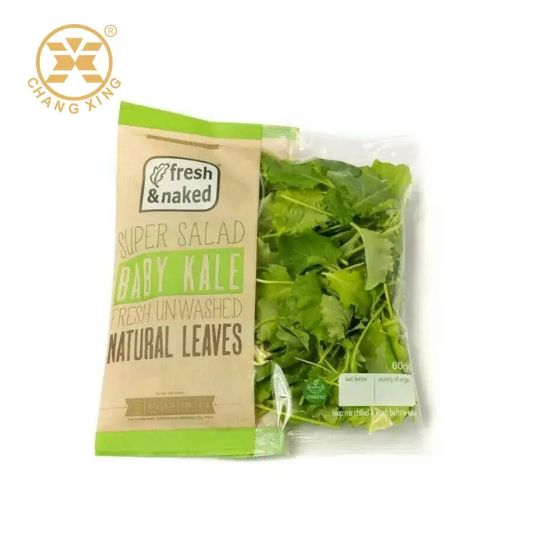 Frisches Blattgemüse Salat Salat Früchte BOPP Anti Fog Kunststoff Verpackungs beutel Beutel transparent mit benutzer definierten Druck Logo